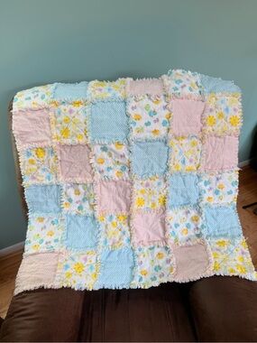 Soft Pastel Patchwork Baby Quilt - Pink, Blue & Yellow